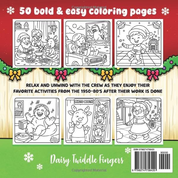 Christmas Crew Unplugged - A Nostalgic Bold & Easy Christmas Coloring Book: Perfect for Stress and Anxiety Relief for Adults and Teens (Scenes from the 1950-80's)