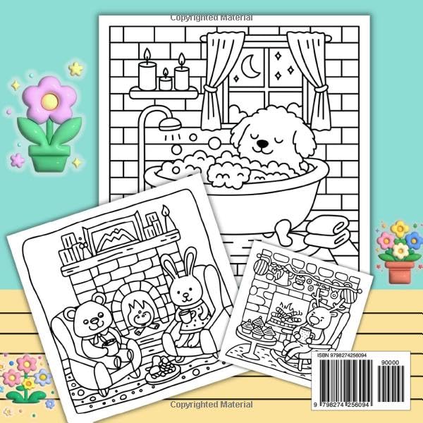 Hygge Moments: Cute Animal Designs for Adults & Teens, Relaxing and Easy Coloring Pages Featuring Cozy Home Scenes, Reading, Baking & More