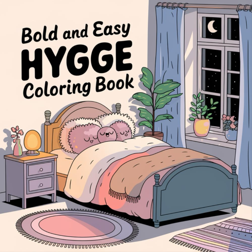 Hygge Place Bold and Easy Coloring book: 63 Comfy Hygge Images For Adults and Kids (Bold, Easy and simple coloring books)