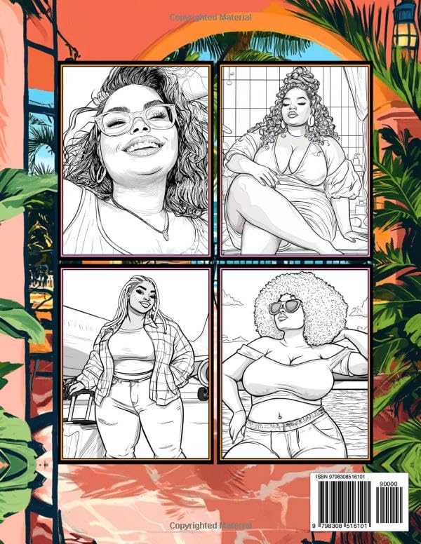 Black Curvy Women Coloring Book: 50 Coloring Pages of Beautiful Curvy African American Women For Adults And Teens