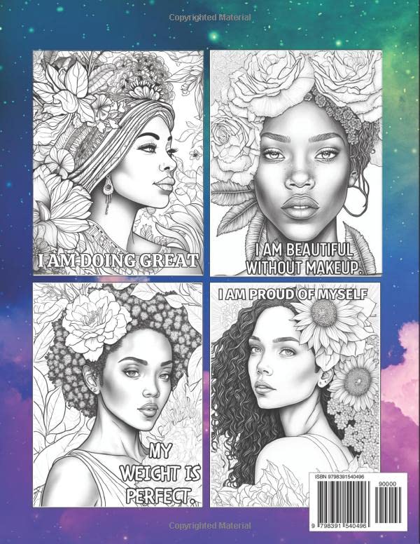 Black Women Coloring Book Portrait Grayscale For Adults And African American Girls for Relaxation