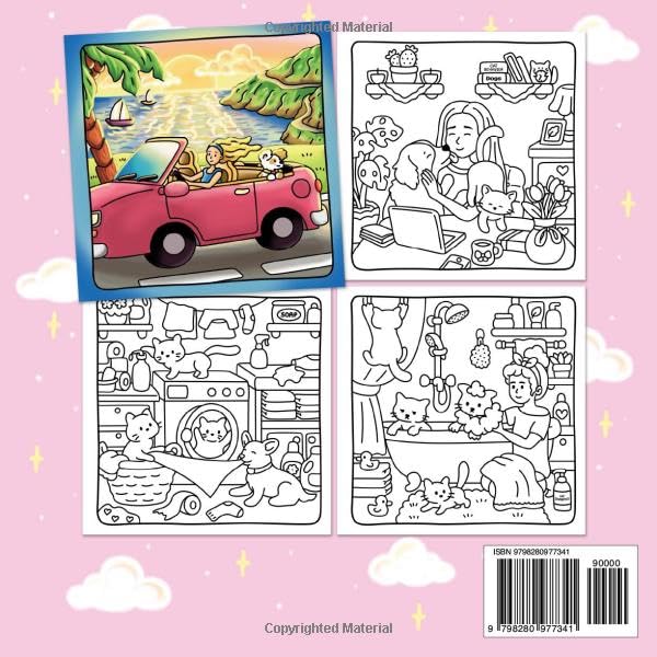 Pawsome Moments: Cozy Girl Pets Coloring Book with Cute Cats and Dogs Scenes, for Adults and Teens (Cozy Girl Series)
