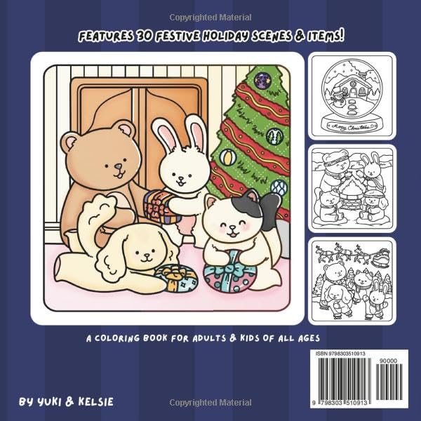 Fuzzy Christmas Friends: Simple, Cozy 'n' Cute Hygge Coloring Book for Adults & Kids of All Ages
