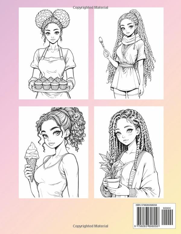 Black Anime Girls Coloring Book: Beautiful African American Anime-Inspired Girls with Natural Hair, Fashion, and Style 50 Unique Pages for Teens and Adults (Anime Coloring Book)