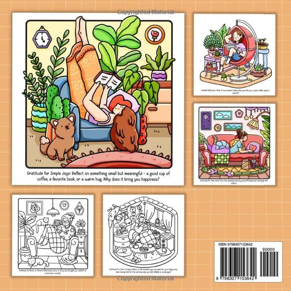 Hygge Girl: Coloring Book with Gratitude and Mindfulness Prompts for Adults and Teens Featuring Cute Cozy Daily Activities for Relaxation
