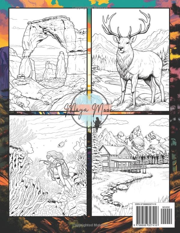 National Parks Coloring Book: Explore 63 Inspirational Nature Scenes from USA National Parks with Clear and Sharp Relaxing Coloring Pages for Adults.