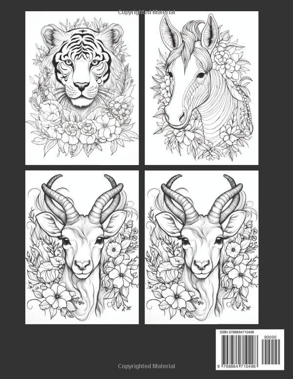 100 Page Animals In Flowers Adult Coloring Book: 100 Page Easy Large Print Animals in Flowers Adult Coloring Book
