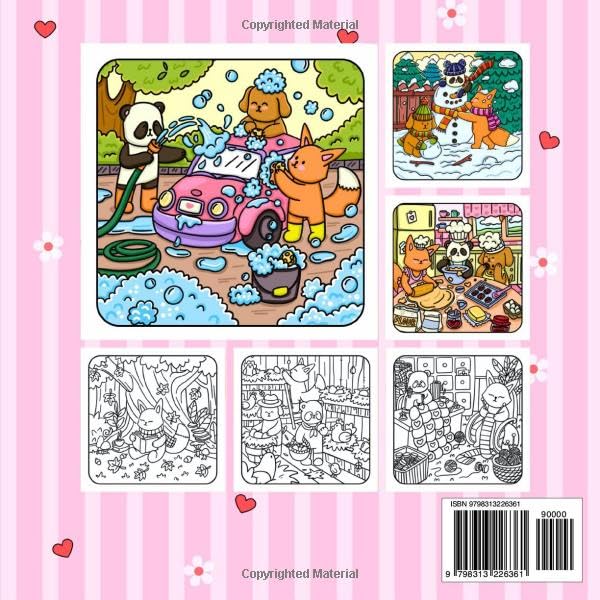 Furry Cuddles: A Cute and Cozy Coloring Book for Adults and Teens Featuring Adorable Animals Characters for Stress Relief