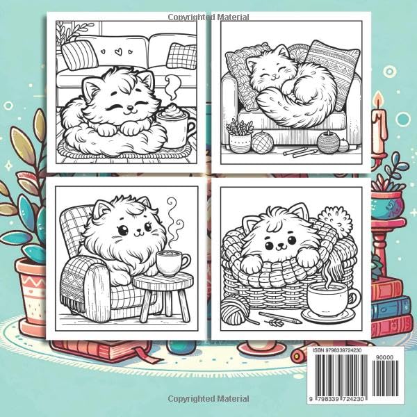 Cat Fuzzy Hygge: coloring book for adults relaxation