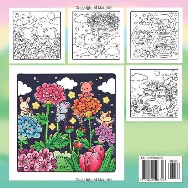Hygge Nature - Super Cute and Fun Adult Coloring Book: Featuring Adorable Animal Characters Engaging in Relaxation, Mindfulness, and Stress Relief in a Serene Garden of Blooming Flowers