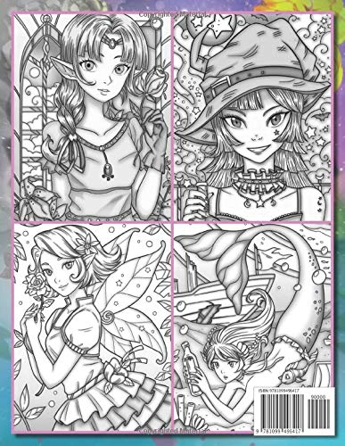 Kawaii Grayscale: An Adult Coloring Book with Beautiful Anime Portraits, Mythical Creatures, and Fantasy Scenes