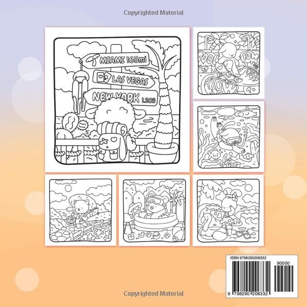 SUMMER DAYS: Cute Kawaii Coloring Book for Adults & Teens - Fuzzy Animals in Fun Summertime Scenes Easy Hand-Drawn Designs for Relaxation