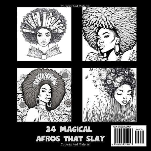 Magical Afro Coloring book: 34 unique fun illustrations of Black Woman Magical Afros