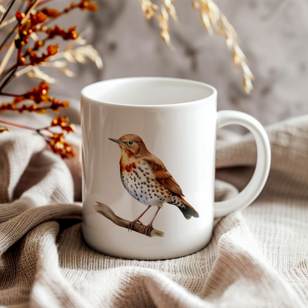 Bird Watching Mug, Song Thrush Song Bird Mug, 11oz or 15oz White Ceramic Coffee Mug Gift for Bird Watchers