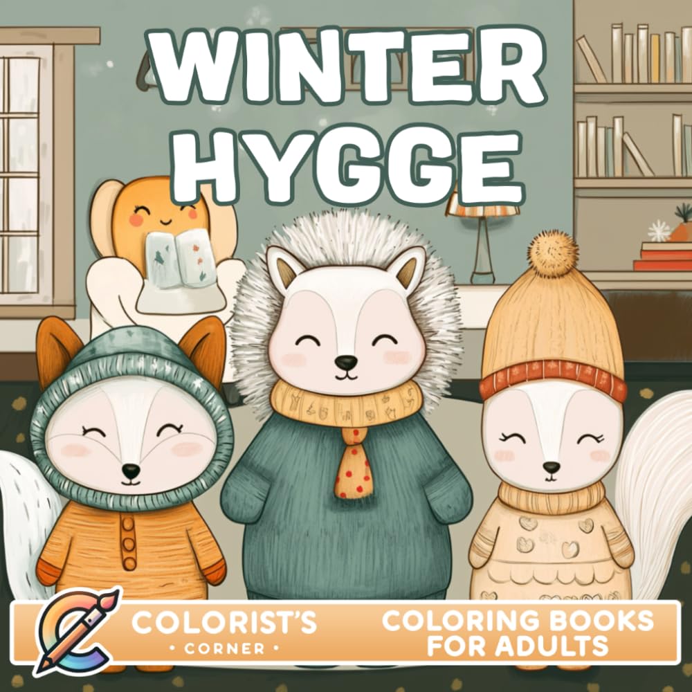 Winter Hygge: A Cute and Cozy Coloring Book for Adults Featuring Adorable Animals in Comfy Winter Scenes