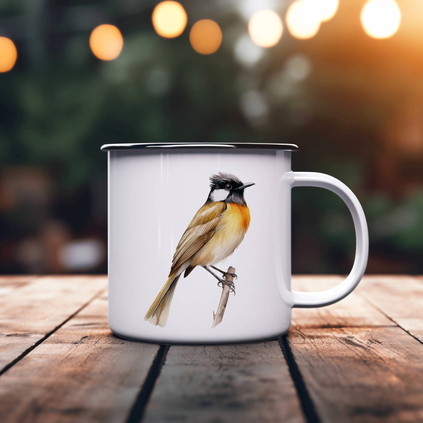 Bird Watching Mug, Chinese Bulbul Song Bird Camping Mug, 12oz Camping Mug, White Stainless Steel Cup with Handle