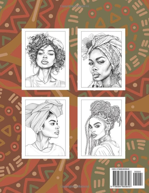 Black Women Coloring Book for Adults: 50 Grayscale Coloring Pages for Relaxation & Stress Relieving