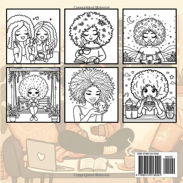 Black Girl Moments Cute and Simple Coloring Book: Bold and Easy Designs For Adults and Teens