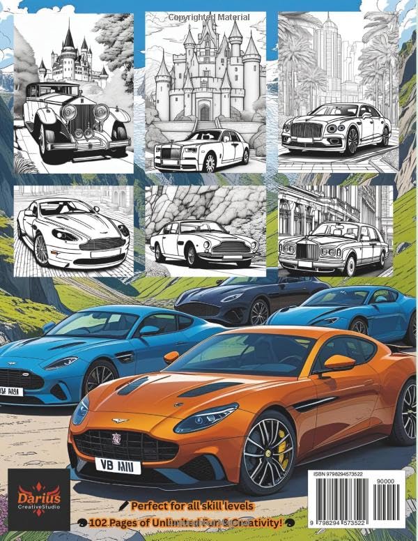 British Luxury Cars Coloring Book: Discover British Luxury Cars with Real Specs, Trivia, Coloring Tips & More – 102 Pages of Unique Content (Car Coloring Books)