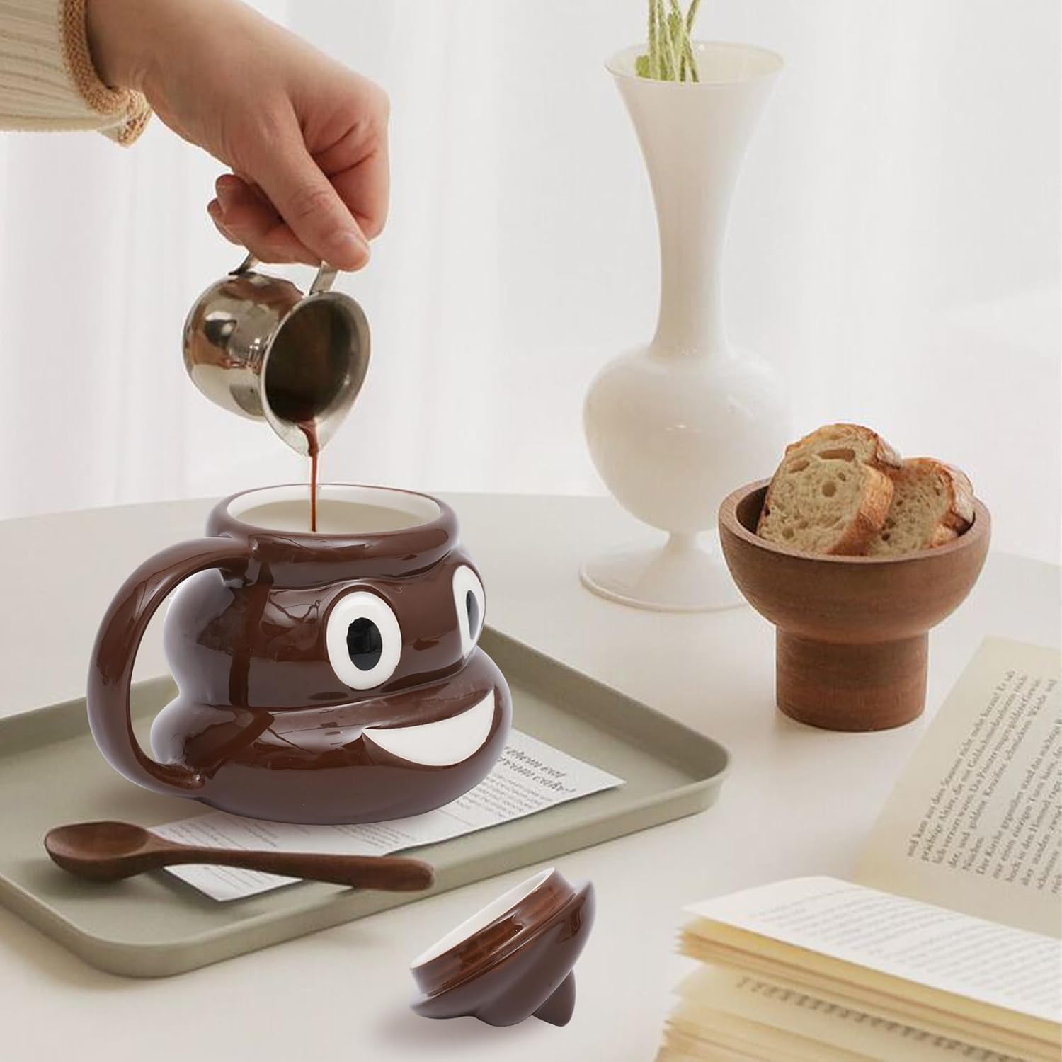 Funny Poop Coffee Mug with Lid – 16oz Novelty Ceramic Coffee Cup