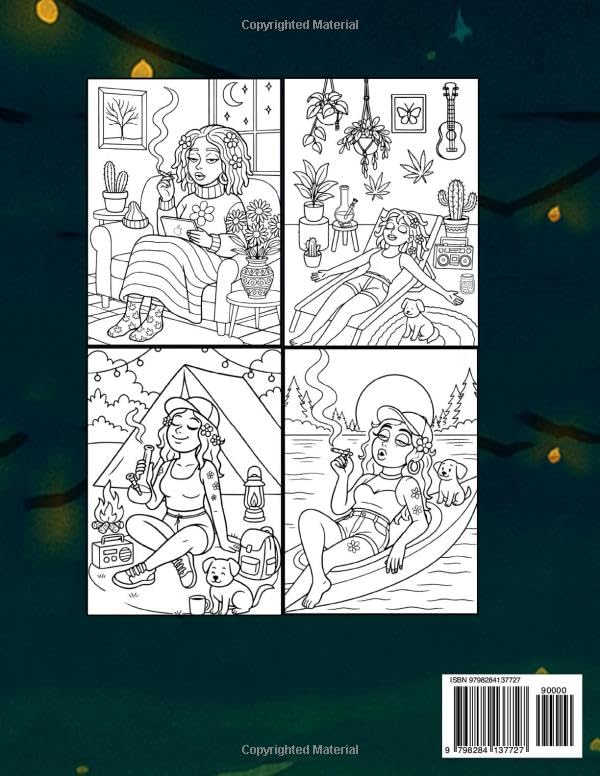 Stoner Moments Coloring Book: Cute & Funky Girl Colouring Pages for Chill Vibes and Stress Relief — A Great Gift for Adults