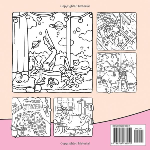 Stoner Spaces: Stoner Coloring Book for Adults Featuring Cute Cozy Daily Activities for Relaxation
