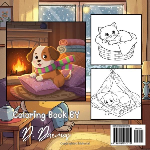 Fuzzy Hygge Animals: Cozy Coloring Book for Relaxation — Cute Animals in Blankets, Sofas, and Fireplaces