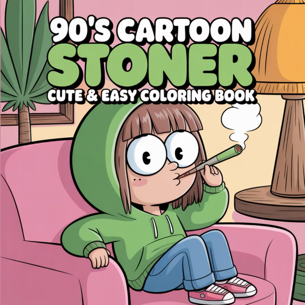90's Cartoon Stoner: Bold and Easy Coloring Book for Adults Featuring Goofy 90’s Toons, Neon Backdrops, and Fun Psychedelic Designs