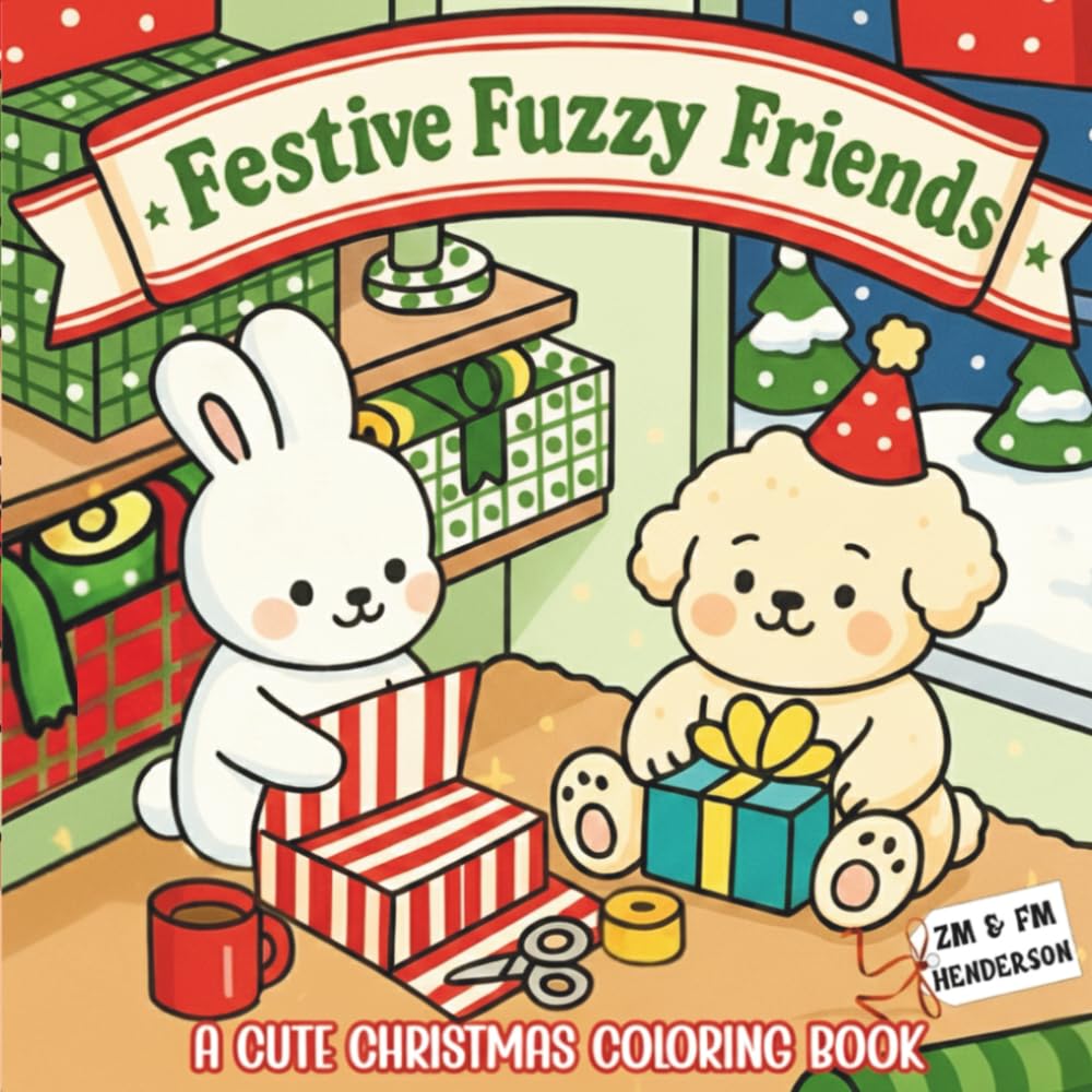 Fuzzy Festive Friends: A Cute Christmas Coloring Book | 32 Hand-Drawn Festive Scenes | Adorable Animals | Cozy Winter Holiday Vibes