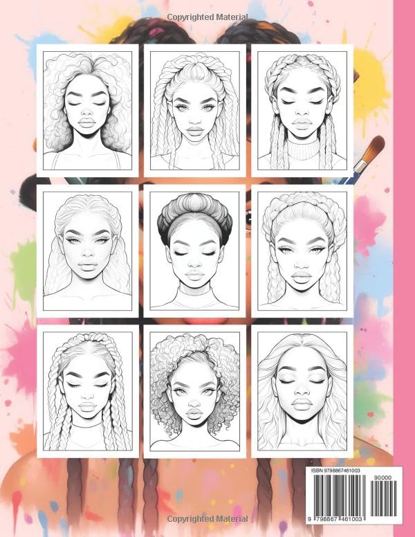 Makeup Practice Coloring Book For Black Women: 50 Black Girl Face Charts For Make-Up Artists/Beginners | Girly Gift For African American Adults, Teen Girls & Tweens