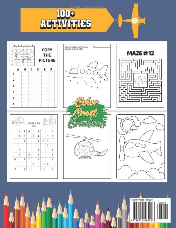 Airplane Activity Book with 100+ activities For Kids Aged 4-12: A Fun and challenging Airplane Travel Activity Book | Perfect For Road Trips, travel ... For Boys And Girls Ages 4,5,6,7,8,9,10,11,12