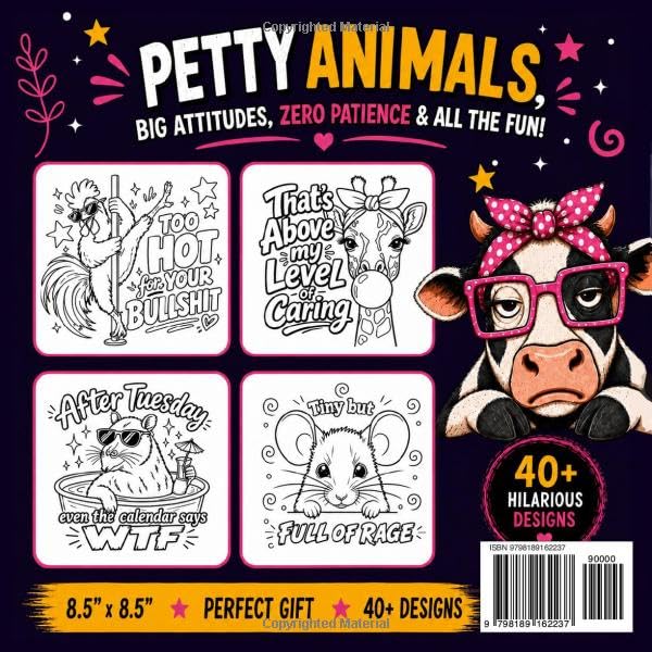 Petty Animals: An Adult Coloring Book of Funny Animals, Sarcastic Quotes, Sweary Humor, Bold & Easy Designs for Stress Relief & Relaxation