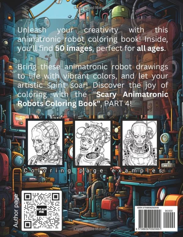 Scary Animatronic Robots: All Ages, US Edition (50 Activity Book Illustrations: Cyborgs, Androids, Machines, Robotic, AI), Part 4 (Scary Animatronic Robots (by ARNUKAS))