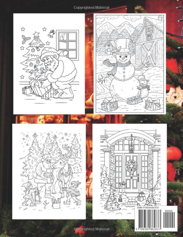 Christmas Coloring Book For Adults: Large Print Winter Coloring Book For Adults Featuring Relaxing Winter Scenes, Beautiful Reindeer, Penguins, Santa Claus, Snowman, Stockings