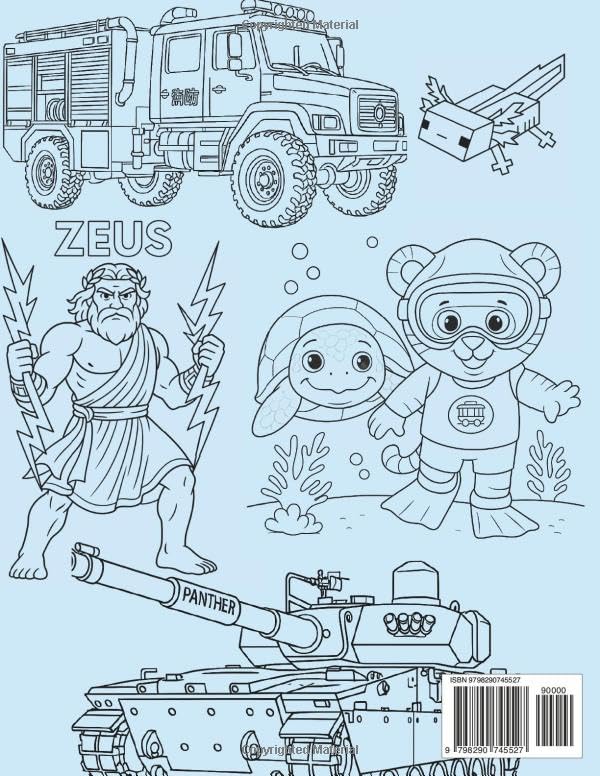 100+ Character and Vehicle Coloring Book