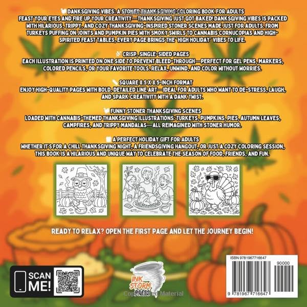 Danksgiving – A Stoner Thanksgiving Coloring Book for Adults: Funny Cannabis-Themed Holiday Coloring Pages Featuring Turkeys, Pies, Pumpkins & Chill Vibes for Relaxation and Laughter