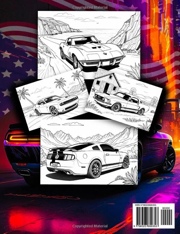 Legendary American Muscle Cars Coloring Book: A Collection of 50 Cool Muscle Cars Colouring Pages | A creative and relaxing break for everyone