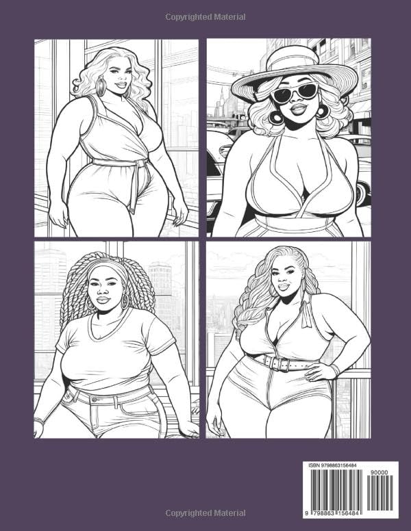 Black Curvy Women Coloring Book: 50 Unique Illustrations Of Voluptuous African American Women For Relaxation And Mindfulness