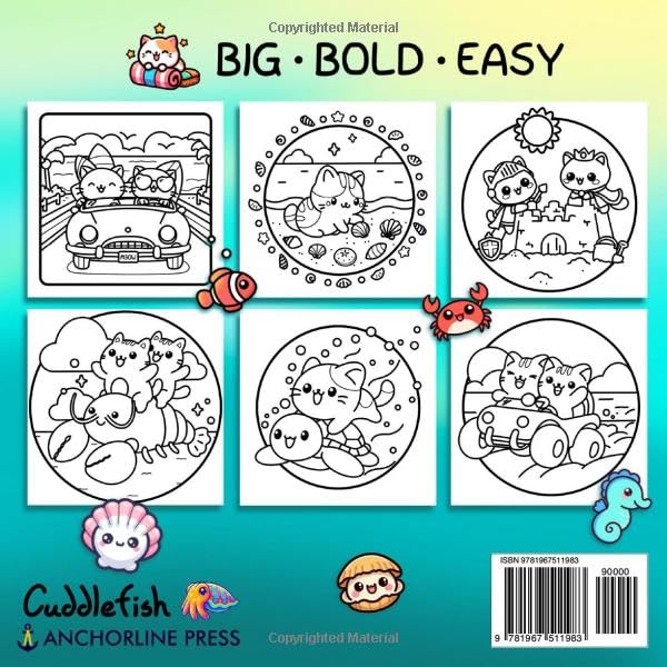 Beach Cats: Cute and Comfy Beach Coloring Book for Adults and Teens - Therapeutic Square Coloring Book, Bold and Easy Cozy Cat Coloring, Kawaii Fuzzy ... Relaxation (Hygge Moments Easy Art Therapy)