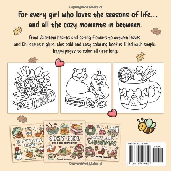 Cozy Girl Seasons of Color: Bold and Easy Coloring Book for Adults & Teens, Featuring Winter, Spring, Summer, Fall, and Holiday Designs such as ... Halloween, and Christmas (Cozy Girl Series)