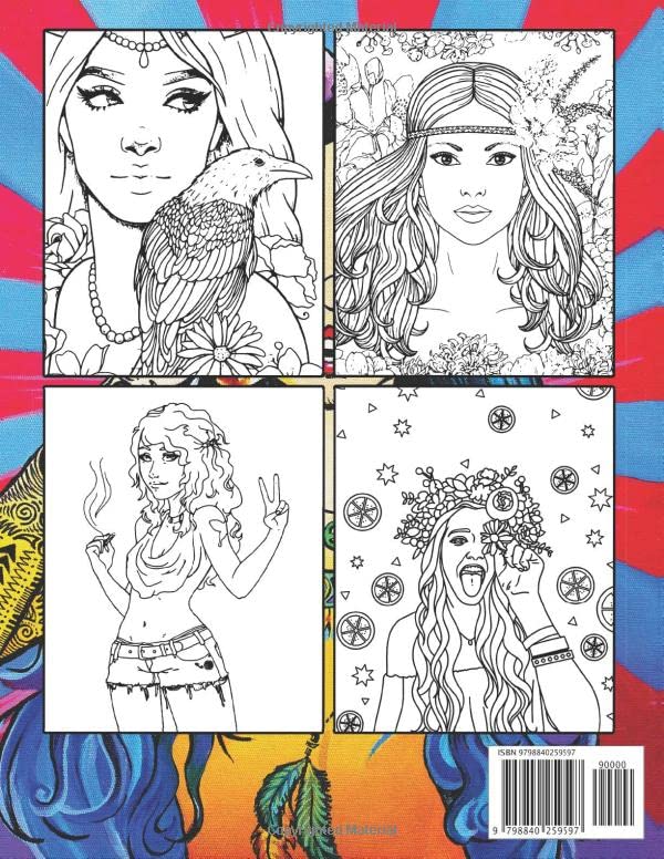 Hippie Girls Coloring Book: High Quality Coloring Pages With 60s & 70s Hippy Fancy Dress Illustrations For Adults | Anxiety Relief & Creativity