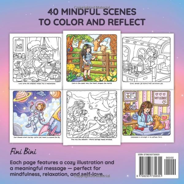 Mindful Girl 2: Coloring Book for Adults and Teens Featuring Cozy Cute Job Scenes and Inspiring Quotes for Calm Moments of Relaxation (Hygge & Simple Joys)