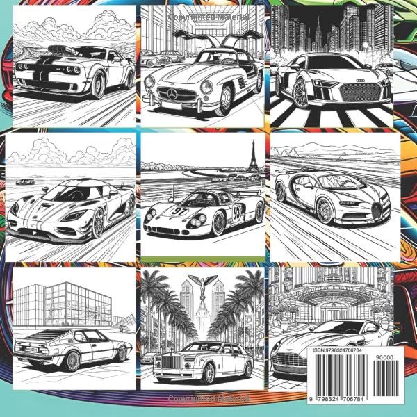 Exotic Sports Cars Coloring Book: for Adults over 100 Pages of 50 Unique Iconic Supercars,Modern, Retro Classics, Race, Luxury and Muscle Cars with ... Pages for Stress Relief & Relaxation.