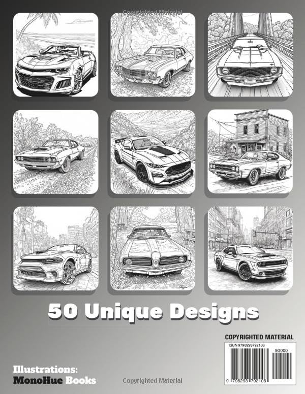 Muscle Cars Coloring Book: Intricate Car Designs | Single-Sided Pages | 8.5 x 11 Inch | Relaxation, Stress Relief & Creative Fun for Teens and Adults (Car Coloring Books)