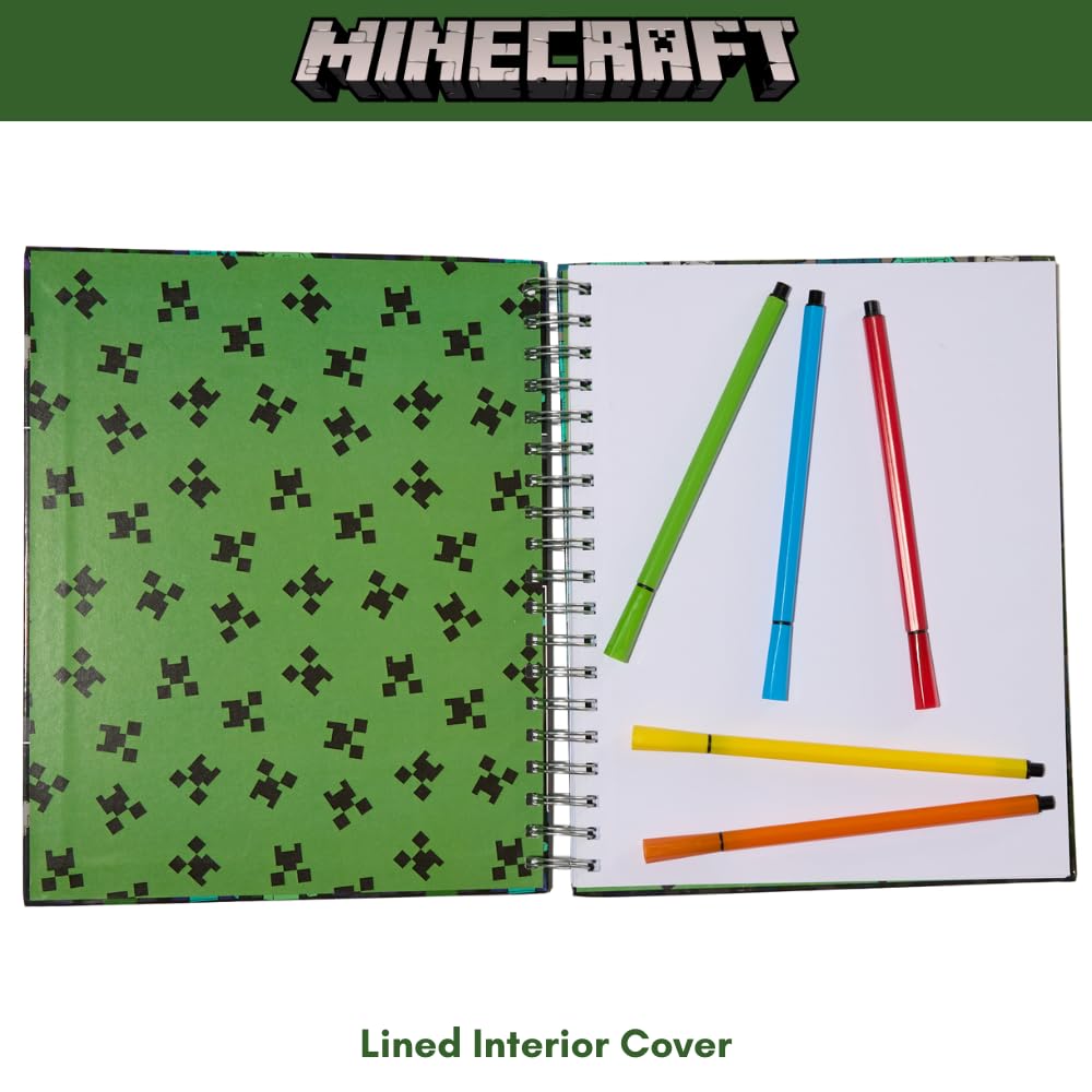 Minecraft Sketchbook Set, 5 Washable Markers, Spiral Bound, 86 Blank Pages