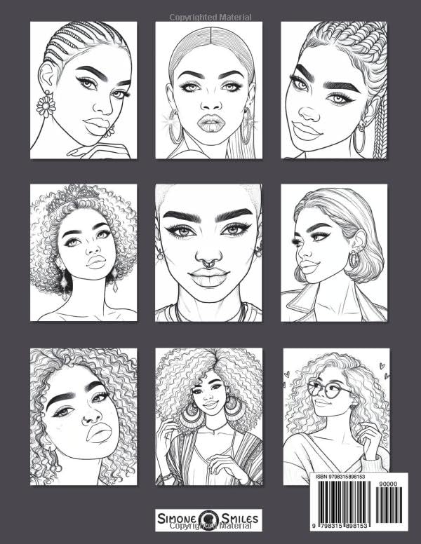 Black Women Coloring Book Featuring Close-Up Portraits: Relax and Slay with 50 Stunning Images Celebrating Black Beauty
