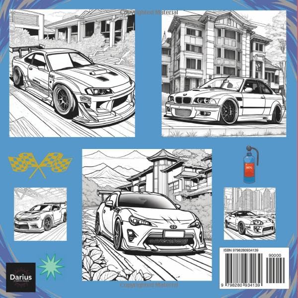 Modified Cars Coloring Book: Coloring Pages of Tuned Cars, Street Racing Machines, Supercars, JDM Legends, and More (Car Coloring Books)