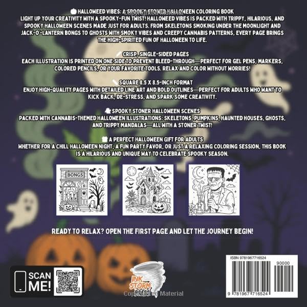 Halloweed Vibes A Spooky Stoner Halloween Coloring Book: for Adults, Cannabis-Themed Skeletons, Pumpkins, Haunted Houses, Ghosts & Trippy Mandalas | Funny Stress Relief Gift for Halloween Lovers