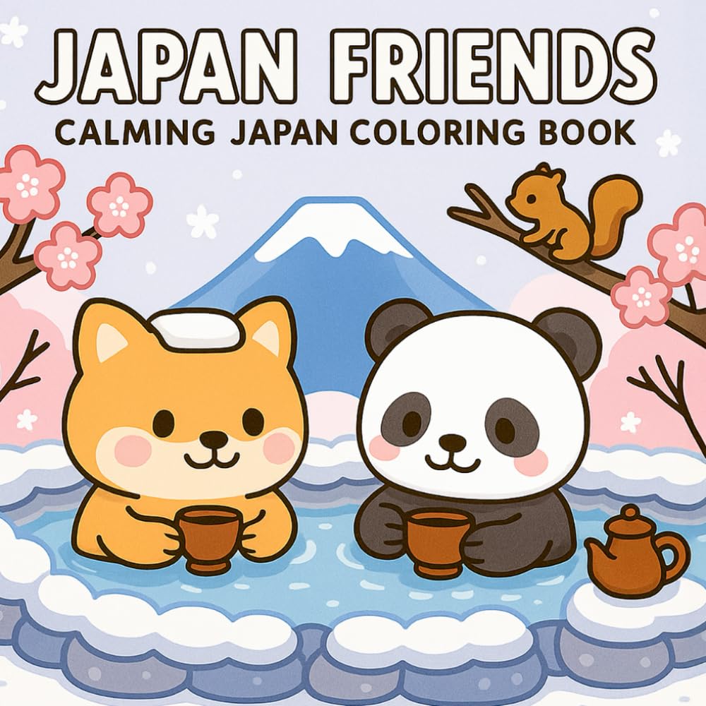 Japan Friends - Calming Japan Coloring Book: A Relaxing Coloring Book For Adults And Teens With Very Cute Animal Characters And Easy Designs