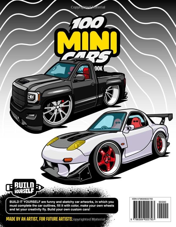 100 MINI Cars Coloring Book: Fun automotive adventure with 100 coloring pages for kids & teens Ages 6-18